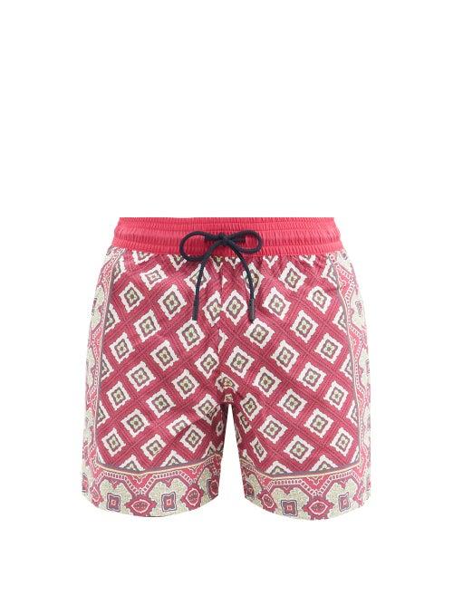 Matchesfashion.com Etro - Diamond-print Swim Shorts - Mens - Pink Multi