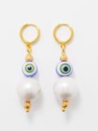 Tohum - Evil Eye Glass, Pearl & 24kt Gold-plated Earrings - Womens - Blue Multi