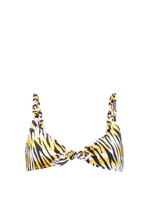 Matchesfashion.com Reina Olga - Luca Knotted-front Tiger-print Bikini Top - Womens - White Print
