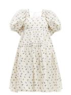 Matchesfashion.com Cecilie Bahnsen - Ronja Floral Jacquard Puff Sleeve Cotton Dress - Womens - Ivory Multi