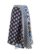 Matchesfashion.com Biyan - Mariko Asymmetric Floral Print Silk Skirt - Womens - Navy Multi