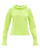Batsheva - Petal Ruffle-neck Cotton-poplin Top - Womens - Green