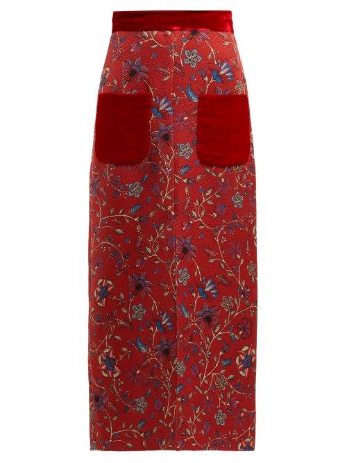 Matchesfashion.com Rebecca De Ravenel - Lily Print Cloqu Skirt - Womens - Red Multi