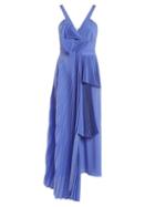 Matchesfashion.com Rochas - Draped Front Pleated Silk Crepe De Chine Dress - Womens - Blue