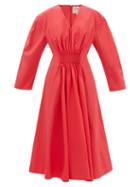 Roksanda - Savannah V-neck Pleated Cotton-poplin Dress - Womens - Coral