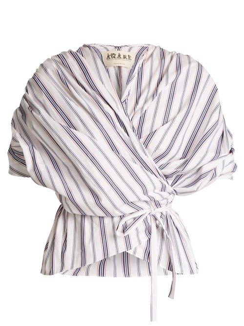 Matchesfashion.com A.w.a.k.e. - Gathered Striped Cotton Wraparound Top - Womens - White Multi