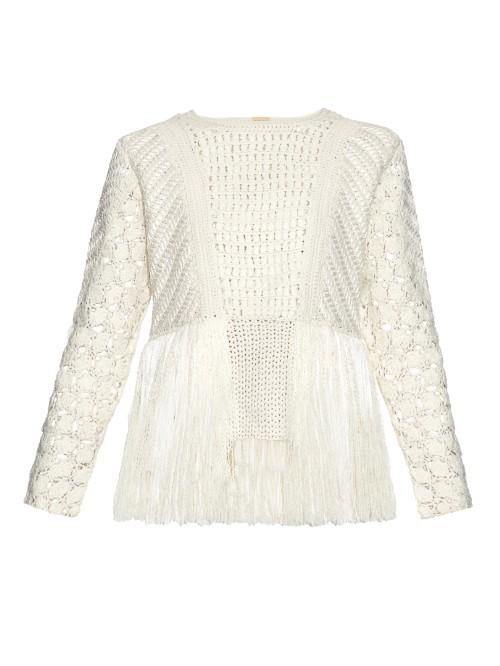 Adam Lippes Fringed Crochet-panel Sweater