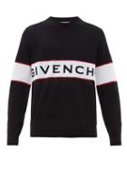Matchesfashion.com Givenchy - Logo Panel Jacquard Knitted Wool Sweater - Mens - Black White