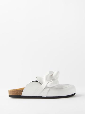 Jw Anderson - Chain Backless Leather Loafers - Womens - White