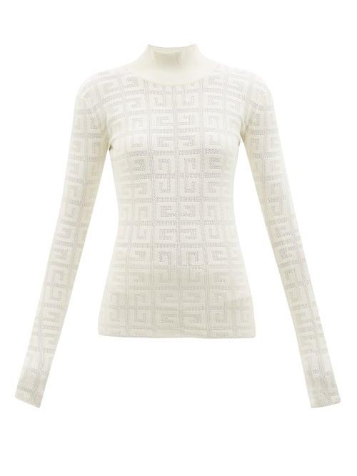 Givenchy - High-neck Logo-jacquard Open-knit Top - Womens - White