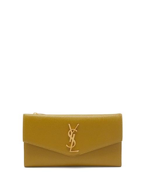 Saint Laurent - Ysl-plaque Pebbled-leather Wallet - Womens - Khaki