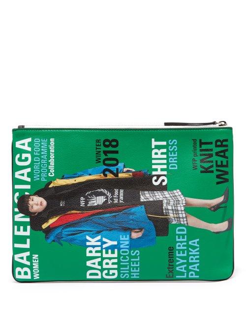 Matchesfashion.com Balenciaga - Magazine Print Leather Pouch - Womens - Black Green