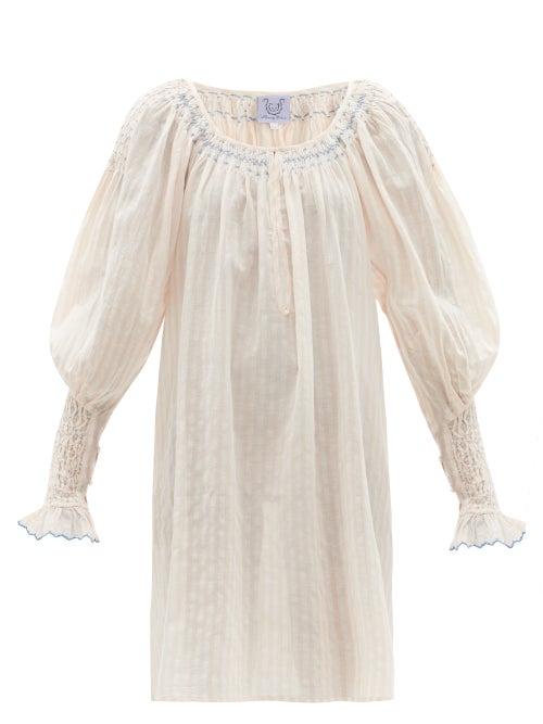 Ladies Beachwear Thierry Colson - Valeska Balloon-sleeve Striped Cotton-voile Dress - Womens - Pink White