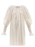Ladies Beachwear Thierry Colson - Valeska Balloon-sleeve Striped Cotton-voile Dress - Womens - Pink White