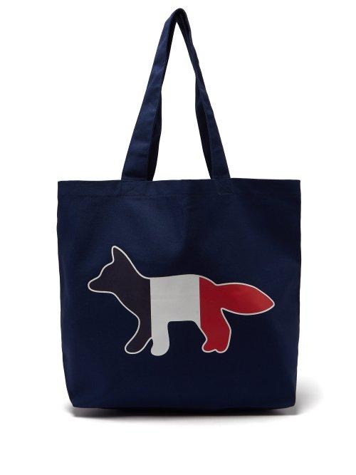 Matchesfashion.com Maison Kitsun - Fox Print Cotton Canvas Tote - Mens - Navy