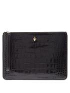 Matchesfashion.com Alexander Mcqueen - Skull Crocodile-effect Leather Zipped Pouch - Womens - Black
