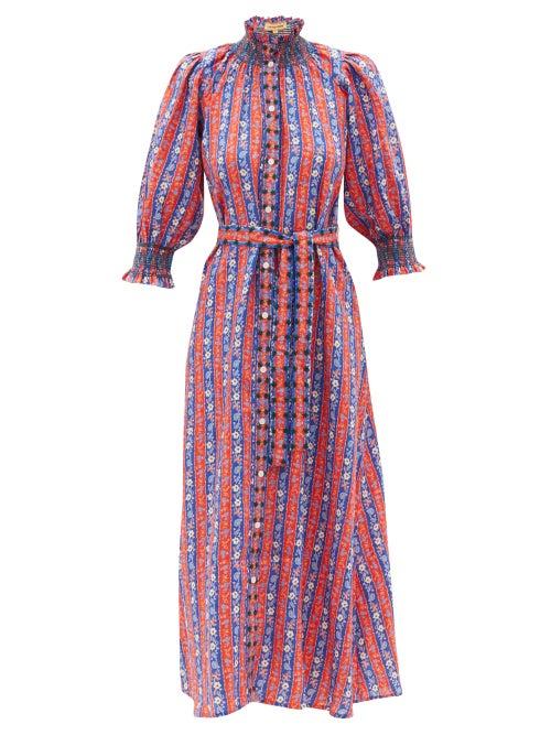 Matchesfashion.com Muzungu Sisters - Alexia Hand-embroidered Linen Maxi Dress - Womens - Red Multi
