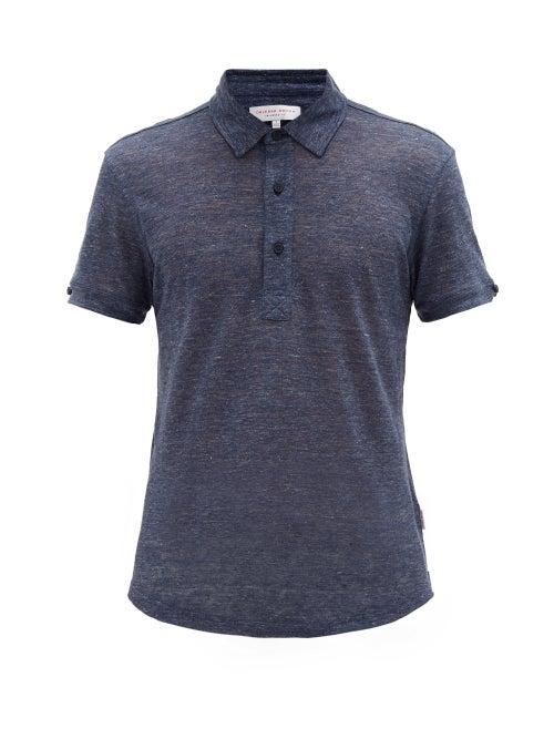 Matchesfashion.com Orlebar Brown - Sebastian Tailored-fit Slubbed-linen Polo Shirt - Mens - Navy