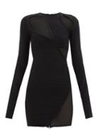 David Koma - Cutout-mesh Ribbed-jersey Mini Dress - Womens - Black