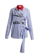 Matchesfashion.com Prada - Comic Print Cotton Poplin Shirt - Womens - Blue Stripe