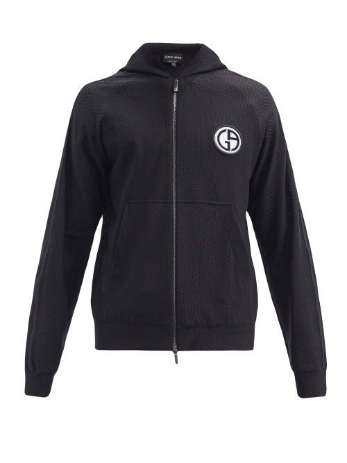 Matchesfashion.com Giorgio Armani - Logo-roundel Mesh-jersey Zip-through Sweater - Mens - Black