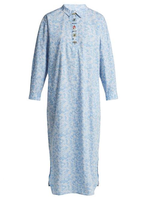 Matchesfashion.com Ganni - Sage Floral Print Long Sleeve Dress - Womens - Light Blue