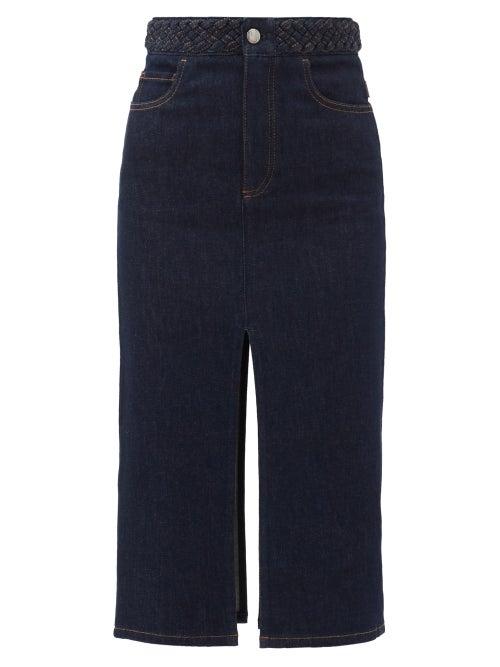 Matchesfashion.com Chlo - Braided-waist Slit-hem Denim Skirt - Womens - Denim