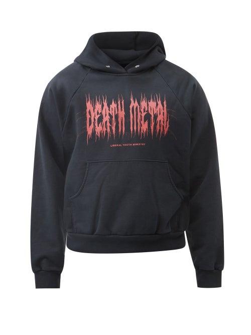 Liberal Youth Ministry - Death Metal-print Cotton-jersey Hooded Sweatshirt - Mens - Black