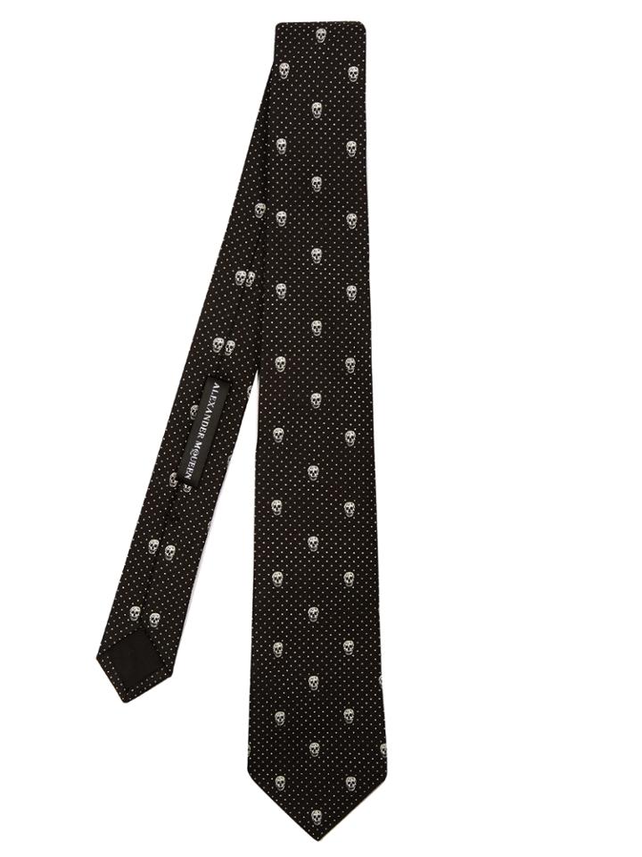 Alexander Mcqueen Skull And Pin-dot Jacquard Silk Tie