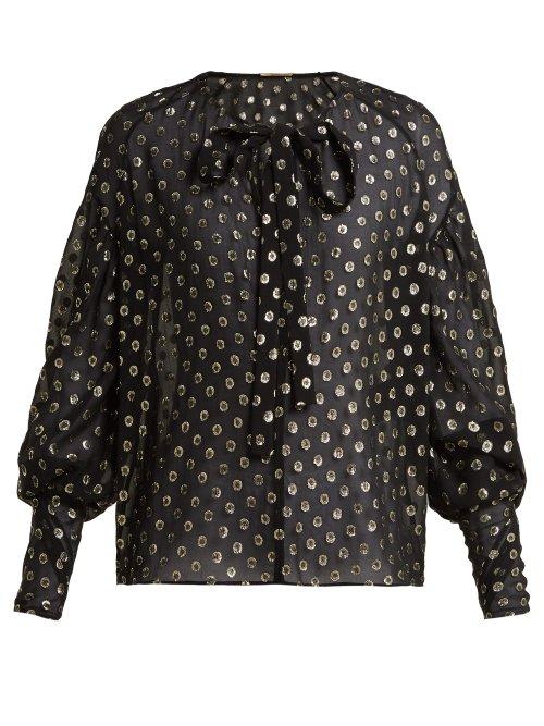 Matchesfashion.com Saint Laurent - Polka Dot Fil Coup Silk Blend Blouse - Womens - Black Gold