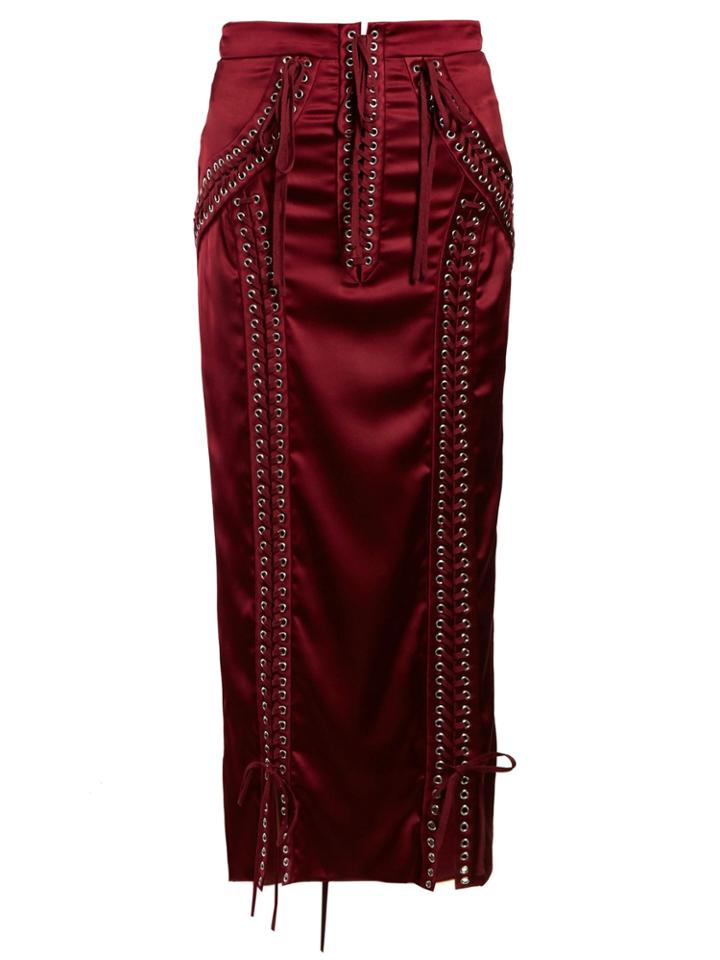 Dolce & Gabbana Lace-up Satin Midi Skirt