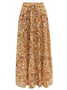 Matchesfashion.com Dodo Bar Or - Batira Tiered Floral Print Cotton Maxi Skirt - Womens - Gold