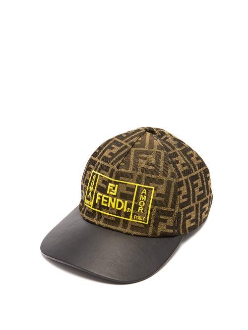 Matchesfashion.com Fendi - Ff Embroidered Leather Peak Baseball Cap - Mens - Brown