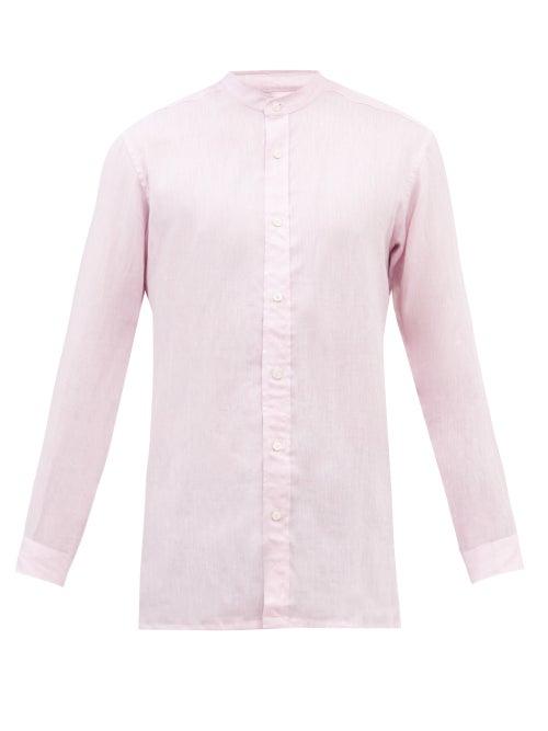 Charvet - Stand-collar Linen Shirt - Mens - Pink