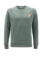 Matchesfashion.com Maison Kitsun - Lotus Fox-patch Cotton-jersey Sweatshirt - Mens - Dark Green
