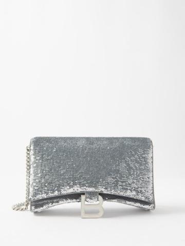 Balenciaga - Hourglass Sequinned Leather Cross-body Bag - Womens - Silver