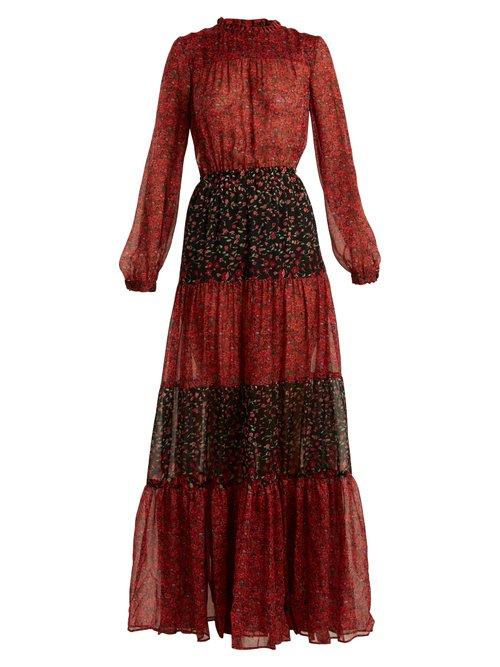 Matchesfashion.com Raquel Diniz - Gloria Floral Print Panelled Dress - Womens - Red Print
