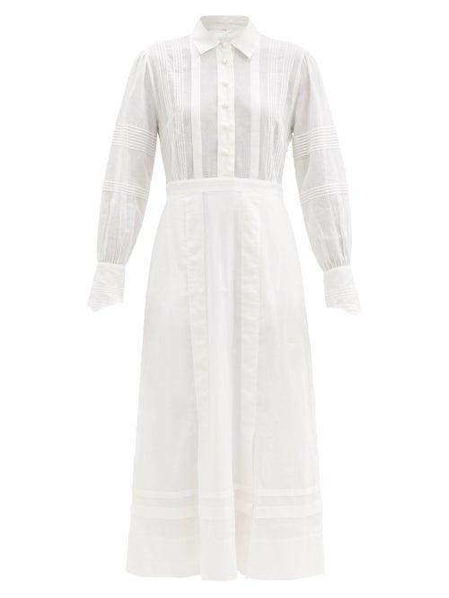 Matchesfashion.com Mimi Prober - Rosa Pintuck-pleated Organic-cotton Shirt Dress - Womens - White