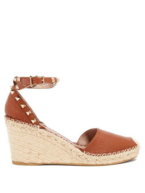 Matchesfashion.com Valentino - Rockstud Leather Espadrilles - Womens - Dark Tan