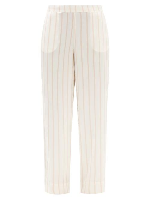Asceno - London Striped Sandwashed-silk Pyjama Trousers - Womens - White Stripe