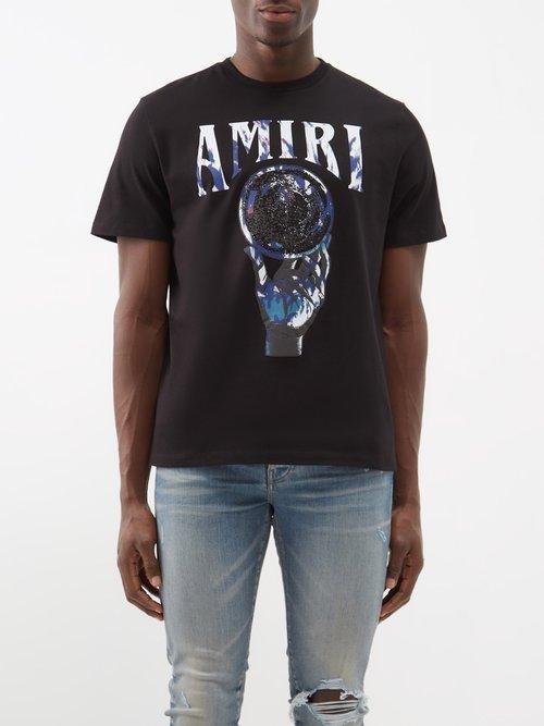 Amiri - Crystal Ball-print Cotton-jersey T-shirt - Mens - Black White