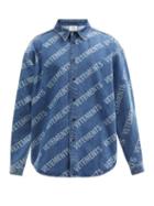 Matchesfashion.com Vetements - Logo-print Denim Shirt - Mens - Blue