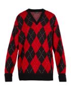 Matchesfashion.com Alexander Mcqueen - Oversized Wool Blend Argyle Sweater - Mens - Black Red