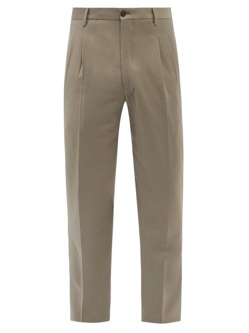 Mens Rtw Giorgio Armani - Pleated Virgin Wool-flannel Trousers - Mens - Grey