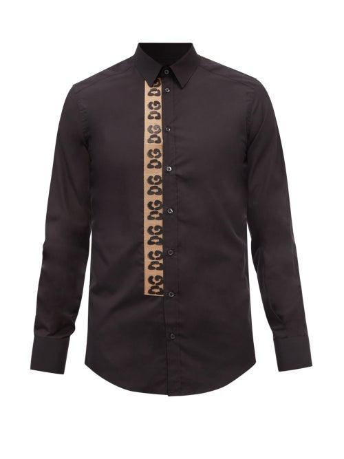 Mens Rtw Dolce & Gabbana - Logo-panel Cotton-poplin Shirt - Mens - Black