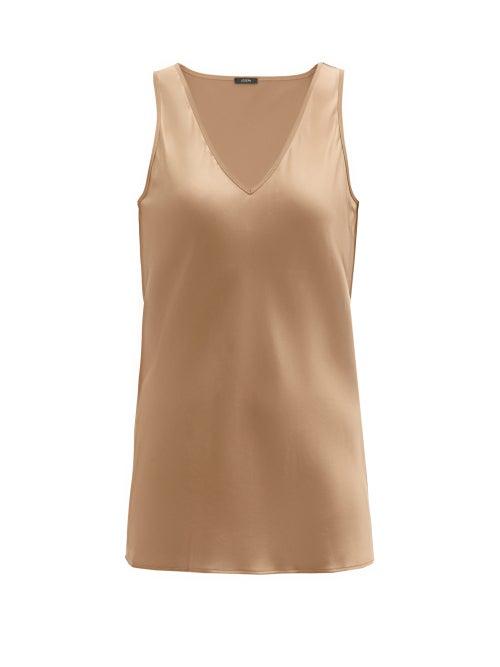 Matchesfashion.com Joseph - Belva V-neck Silk-satin Blouse - Womens - Camel
