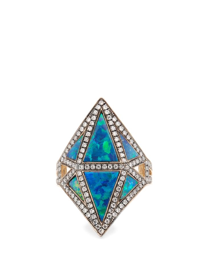 Noor Fares Diamond, Sapphire, Opal & Grey-gold Ring