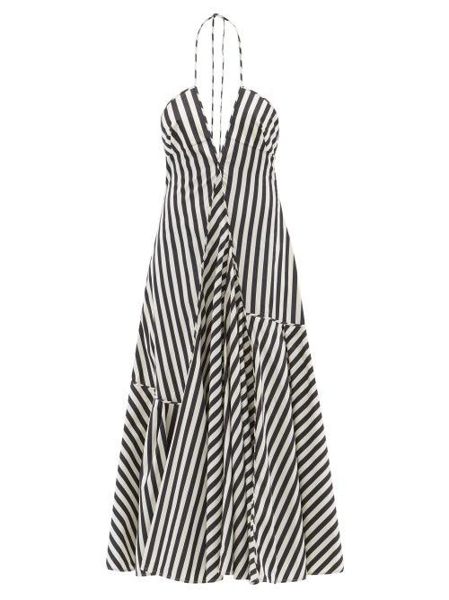 Jil Sander - Striped Cotton Midi Dress - Womens - Black Stripe