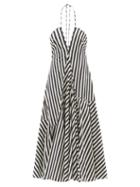 Jil Sander - Striped Cotton Midi Dress - Womens - Black Stripe