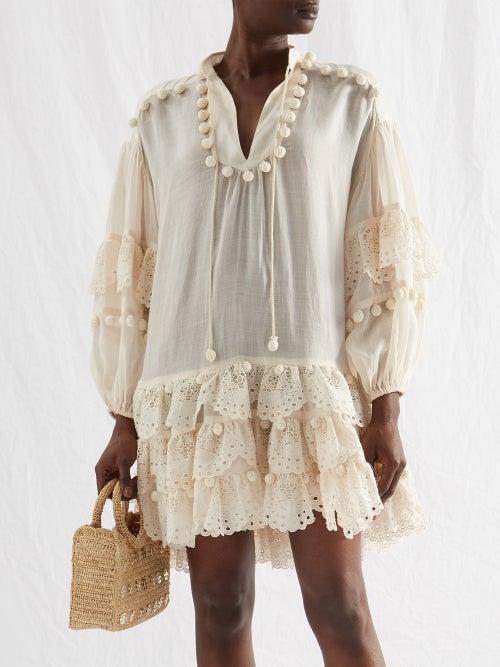 Zimmermann - Lyre Tiered Lace And Voile Mini Dress - Womens - Cream
